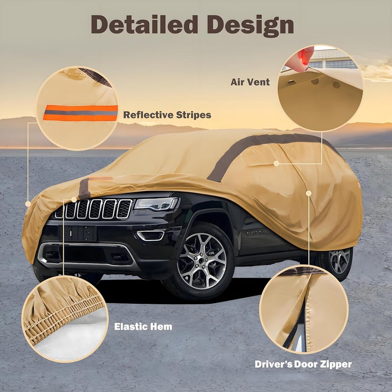 FSGRICH Car Cover Waterproof All Weather Compatible with Jeep Grand Cherokee, Outdoor Anti-UV Sun Rain Protection Full Exterior Cover - Image 2